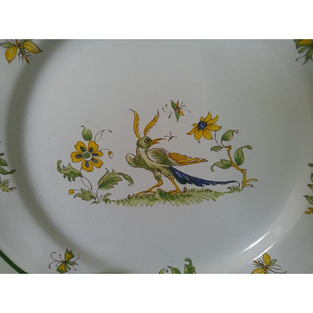 Varagas Vieux Provence Green Trim 11” Dinner Plate Botanical Print